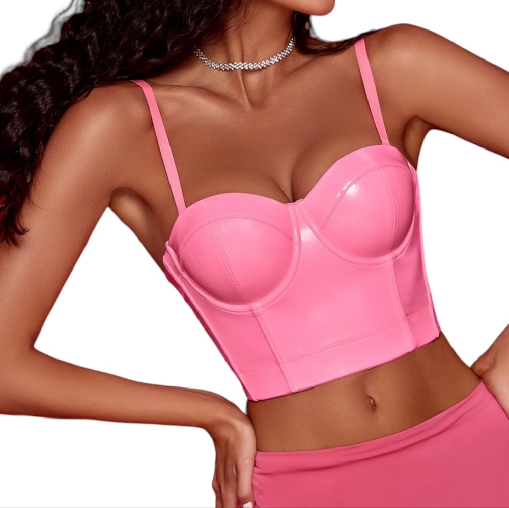 Y2K Vinyl Strapless Bustier Top